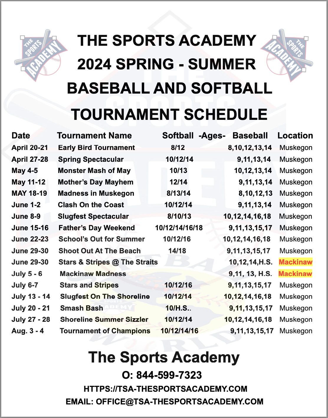 Baseball Tournament Info TSA The Sports Academy