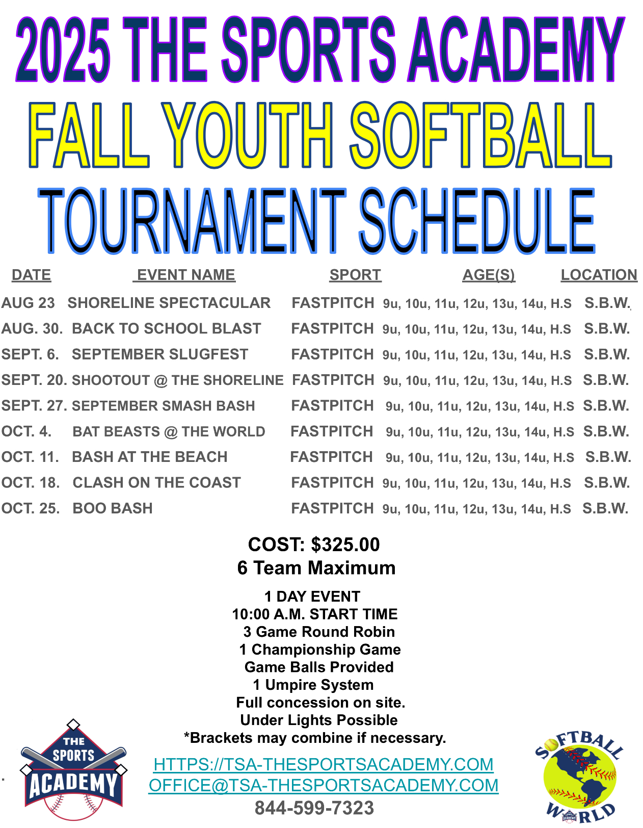 2025 - Fall Softball - TSA Tournament Schedule