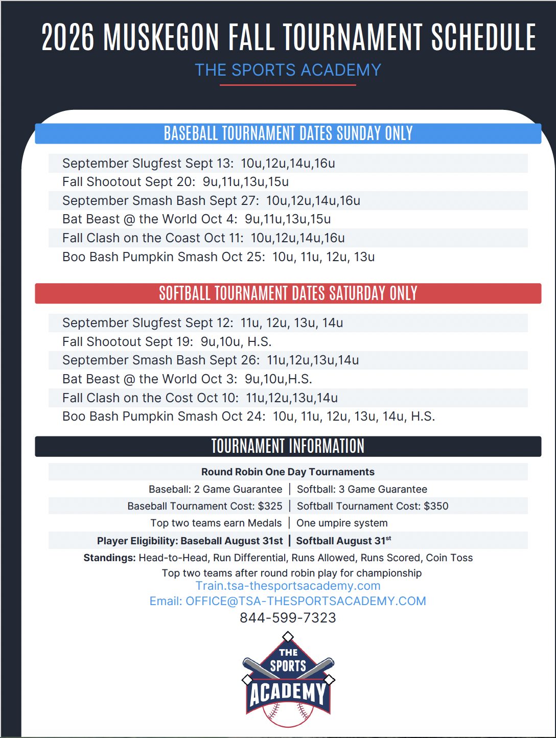 TSA 2026 Fall Tournament Schedule - Muskegon